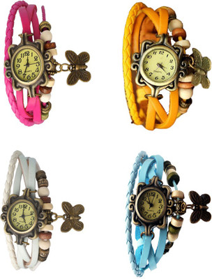 

Kissu Vintage Rakhi Combo of 4 Pink, White, Yellow And Sky Blue Watch - For Women