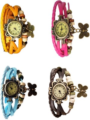NS18 Vintage Butterfly Rakhi Combo of 4 Yellow, Sky Blue, Pink And Brown Watch  - For Women   Watches  (NS18)