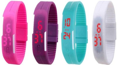 NS18 Silicone Led Magnet Band Combo of 4 Pink, Purple, Sky Blue And White Digital Watch  - For Boys & Girls   Watches  (NS18)