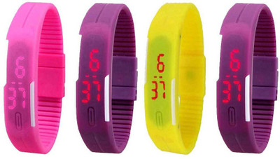 Kissu Led Magnet Band Combo of 4 Orange, Pink, Yellow And Purple Watch - For Men & Women