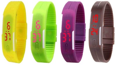 NS18 Silicone Led Magnet Band Combo of 4 Yellow, Green, Purple And Brown Digital Watch  - For Boys & Girls   Watches  (NS18)