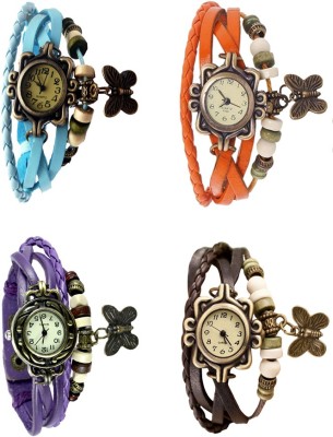 NS18 Vintage Butterfly Rakhi Combo of 4 Sky Blue, Purple, Orange And Brown Analog Watch  - For Women   Watches  (NS18)