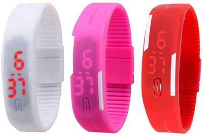 

Kissu Led Band Watch Combo of 3 White, Pink And Red Watch - For Couple