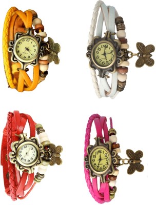 NS18 Vintage Butterfly Rakhi Combo of 4 Yellow, Red, White And Pink Analog Watch  - For Women   Watches  (NS18)