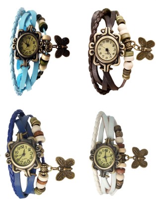 NS18 Vintage Butterfly Rakhi Combo of 4 Sky Blue, Blue, Brown And White Analog Watch  - For Women   Watches  (NS18)