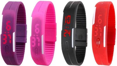 NS18 Silicone Led Magnet Band Watch Combo of 4 Purple, Pink, Black And Red Digital Watch  - For Couple   Watches  (NS18)