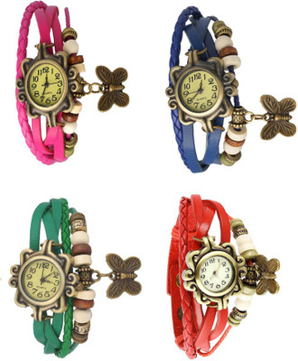 

Kissu Vintage Rakhi Combo of 4 Pink, Green, Blue And Red Watch - For Women