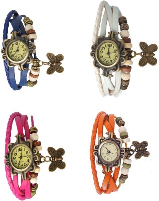 NS18 Vintage Butterfly Rakhi Combo of 4 Blue, Pink, White And Orange Analog Watch  - For Women   Watches  (NS18)