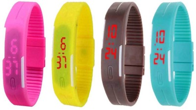 NS18 Silicone Led Magnet Band Watch Combo of 4 Pink, Yellow, Brown And Sky Blue Digital Watch  - For Couple   Watches  (NS18)