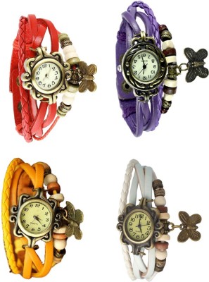 NS18 Vintage Butterfly Rakhi Combo of 4 Red, Yellow, Purple And White Analog Watch  - For Women   Watches  (NS18)