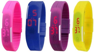 NS18 Silicone Led Magnet Band Combo of 4 Pink, Blue, Purple And Yellow Digital Watch  - For Boys & Girls   Watches  (NS18)