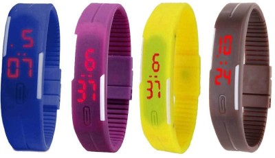 NS18 Silicone Led Magnet Band Combo of 4 Blue, Purple, Yellow And Brown Digital Watch  - For Boys & Girls   Watches  (NS18)