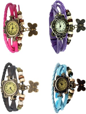 NS18 Vintage Butterfly Rakhi Combo of 4 Pink, Black, Purple And Sky Blue Analog Watch  - For Women   Watches  (NS18)