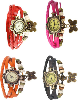 

Kissu Vintage Rakhi Combo of 4 Red, Orange, Pink And Black Watch - For Women