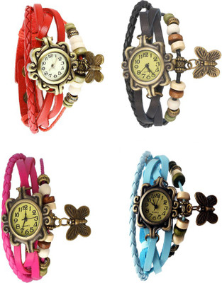 

Kissu Vintage Rakhi Combo of 4 Red, Pink, Black And Sky Blue Watch - For Women