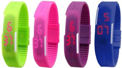 NS18 Silicone Led Magnet Band Combo of 4 Green, Pink, Purple And Blue Digital Watch  - For Boys & Girls   Watches  (NS18)