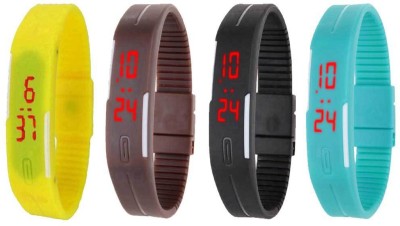 NS18 Silicone Led Magnet Band Watch Combo of 4 Yellow, Brown, Black And Sky Blue Digital Watch  - For Couple   Watches  (NS18)