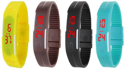 View NS18 Silicone Led Magnet Band Watch Combo of 4 Yellow, Brown, Black And Sky Blue Digital Watch  - For Couple Wrist Watches Price Online(NS18)
