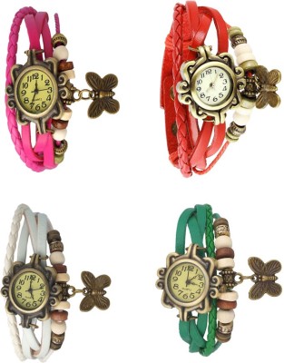 NS18 Vintage Butterfly Rakhi Combo of 4 Pink, White, Red And Green Analog Watch  - For Women   Watches  (NS18)