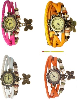 NS18 Vintage Butterfly Rakhi Combo of 4 Pink, White, Yellow And Orange Analog Watch  - For Women   Watches  (NS18)