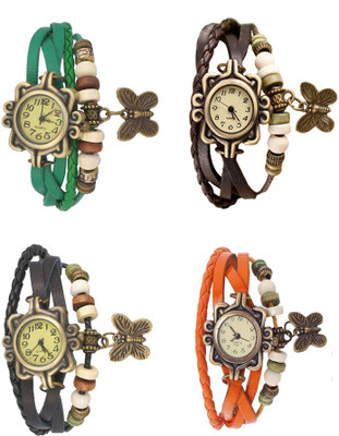 

Kissu Vintage Rakhi Combo of 4 Green, Black, Brown And Orange Watch - For Women