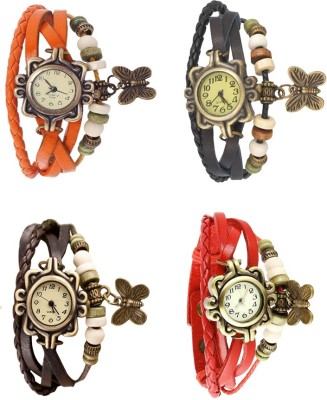 NS18 Vintage Butterfly Rakhi Combo of 4 Orange, Brown, Black And Red Analog Watch  - For Women   Watches  (NS18)