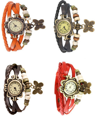 

Kissu Vintage Rakhi Combo of 4 Orange, Brown, Black And Red Watch - For Women