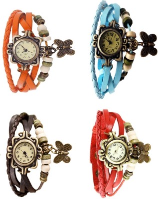 NS18 Vintage Butterfly Rakhi Combo of 4 Orange, Brown, Sky Blue And Red Analog Watch  - For Women   Watches  (NS18)