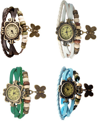 

Kissu Vintage Rakhi Combo of 4 Brown, Green, White And Sky Blue Watch - For Women