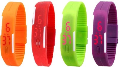 NS18 Silicone Led Magnet Band Watch Combo of 4 Orange, Red, Green And Purple Digital Watch  - For Couple   Watches  (NS18)