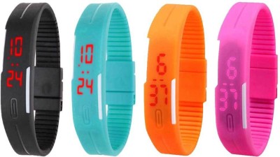 NS18 Silicone Led Magnet Band Combo of 4 Black, Sky Blue, Orange And Pink Digital Watch  - For Boys & Girls   Watches  (NS18)