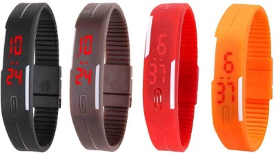 NS18 Silicone Led Magnet Band Combo of 4 Black, Brown, Red And Orange Digital Watch  - For Boys & Girls   Watches  (NS18)