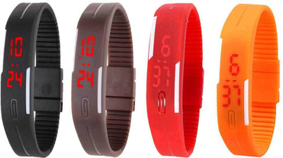 

Kissu Led Magnet Band Combo of 4 Black, Brown, Red And Orange Watch - For Men & Women
