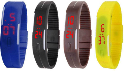 NS18 Silicone Led Magnet Band Combo of 4 Blue, Black, Brown And Yellow Digital Watch  - For Boys & Girls   Watches  (NS18)