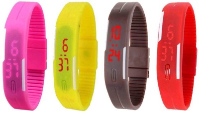 NS18 Silicone Led Magnet Band Watch Combo of 4 Pink, Yellow, Brown And Red Digital Watch  - For Couple   Watches  (NS18)