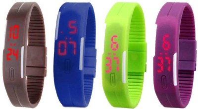 NS18 Silicone Led Magnet Band Watch Combo of 4 Brown, Blue, Green And Purple Watch  - For Couple   Watches  (NS18)