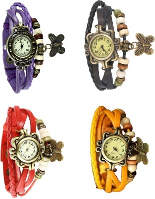 NS18 Vintage Butterfly Rakhi Combo of 4 Purple, Red, Black And Yellow Analog Watch  - For Women   Watches  (NS18)
