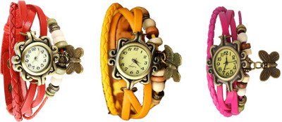 

Kissu Vintage Rakhi Watch Combo of 3 Red, Yellow And Pink Watch - For Women