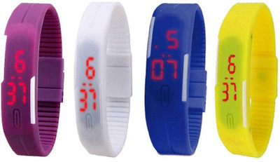 

Kissu Led Magnet Band Combo of 4 Purple, White, Blue And Yellow Watch - For Men & Women