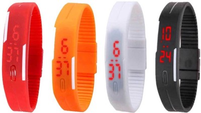 NS18 Silicone Led Magnet Band Combo of 4 Red, Orange, White And Black Digital Watch  - For Boys & Girls   Watches  (NS18)