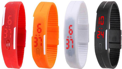 NS18 Silicone Led Magnet Band Combo of 4 Red, Orange, White And Black Digital Watch  - For Boys & Girls   Watches  (NS18)