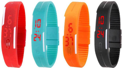 

Kissu Led Magnet Band Combo of 4 Red, Sky Blue, Orange And Black Watch - For Men & Women