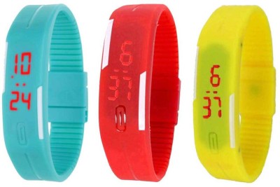 NS18 Silicone Led Magnet Band Combo of 3 Sky Blue, Red And Yellow Digital Watch  - For Boys & Girls   Watches  (NS18)