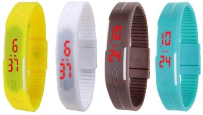 NS18 Silicone Led Magnet Band Watch Combo of 4 Yellow, White, Brown And Sky Blue Digital Watch  - For Couple   Watches  (NS18)