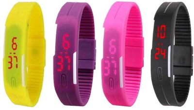 NS18 Silicone Led Magnet Band Combo of 4 Yellow, Purple, Pink And Black Digital Watch  - For Boys & Girls   Watches  (NS18)