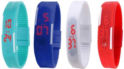 NS18 Silicone Led Magnet Band Watch Combo of 4 Sky Blue, Blue, White And Red Digital Watch  - For Couple   Watches  (NS18)