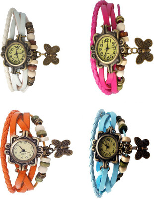

NS18 Vintage Butterfly Rakhi Combo of 4 White, Orange, Pink And Sky Blue Watch - For Women