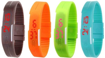 NS18 Silicone Led Magnet Band Watch Combo of 4 Brown, Orange, Green And Sky Blue Digital Watch  - For Couple   Watches  (NS18)