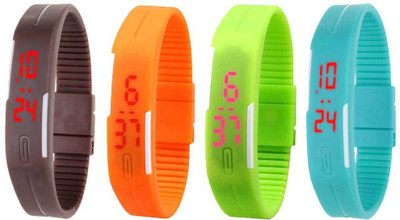 NS18 Silicone Led Magnet Band Watch Combo of 4 Brown, Orange, Green And Sky Blue Digital Watch  - For Couple   Watches  (NS18)