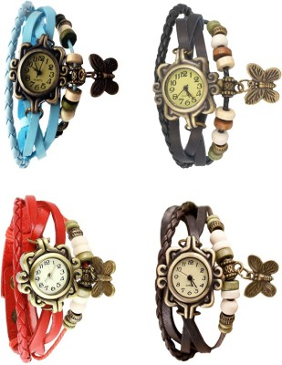 NS18 Vintage Butterfly Rakhi Combo of 4 Sky Blue, Red, Black And Brown Analog Watch  - For Women   Watches  (NS18)